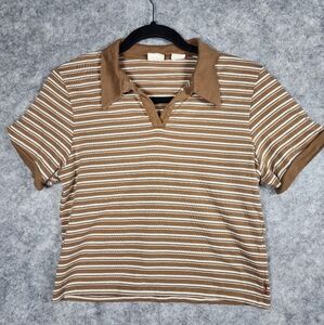 Levi's Womens Brown/Blue Striped Collared Crop Top Size Medium